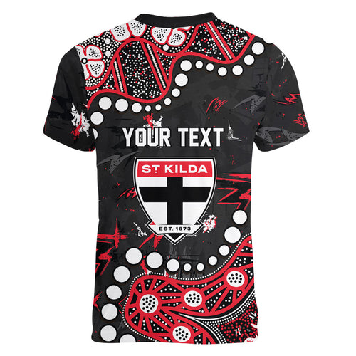 Personalized St Kilda Saints Women V-Neck T-Shirt Aboriginal Pattern with Graffiti Style