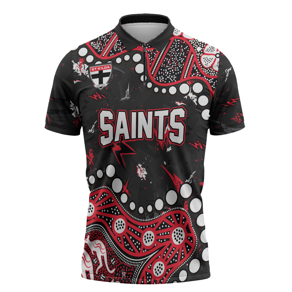 Personalized St Kilda Saints Zipper Polo Shirt Aboriginal Pattern with Graffiti Style