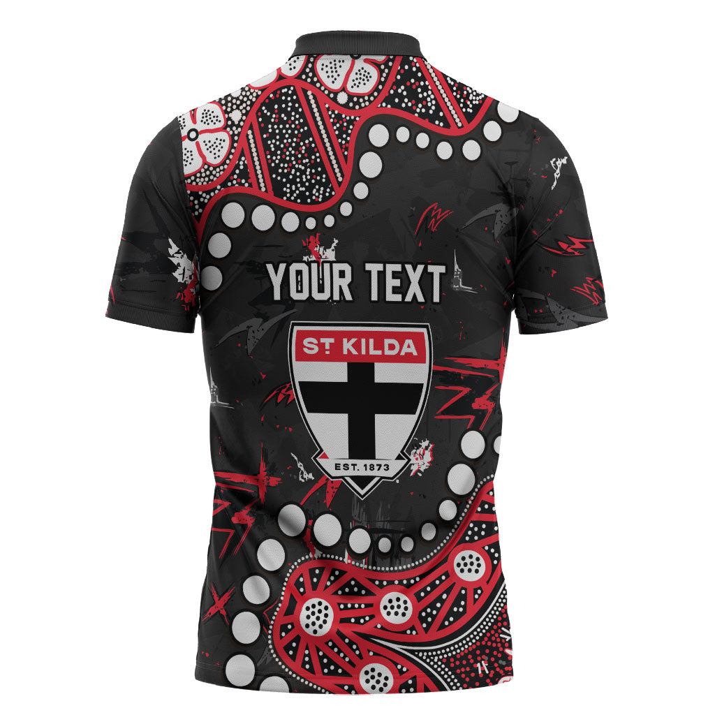 Personalized St Kilda Saints Zipper Polo Shirt Aboriginal Pattern with Graffiti Style