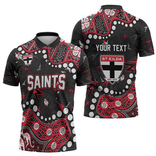 Personalized St Kilda Saints Zipper Polo Shirt Aboriginal Pattern with Graffiti Style