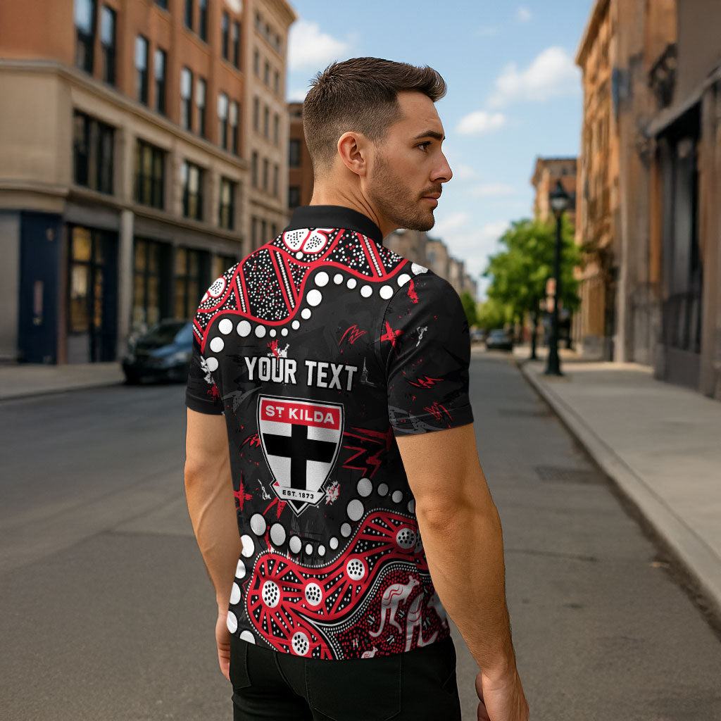 Personalized St Kilda Saints Zipper Polo Shirt Aboriginal Pattern with Graffiti Style