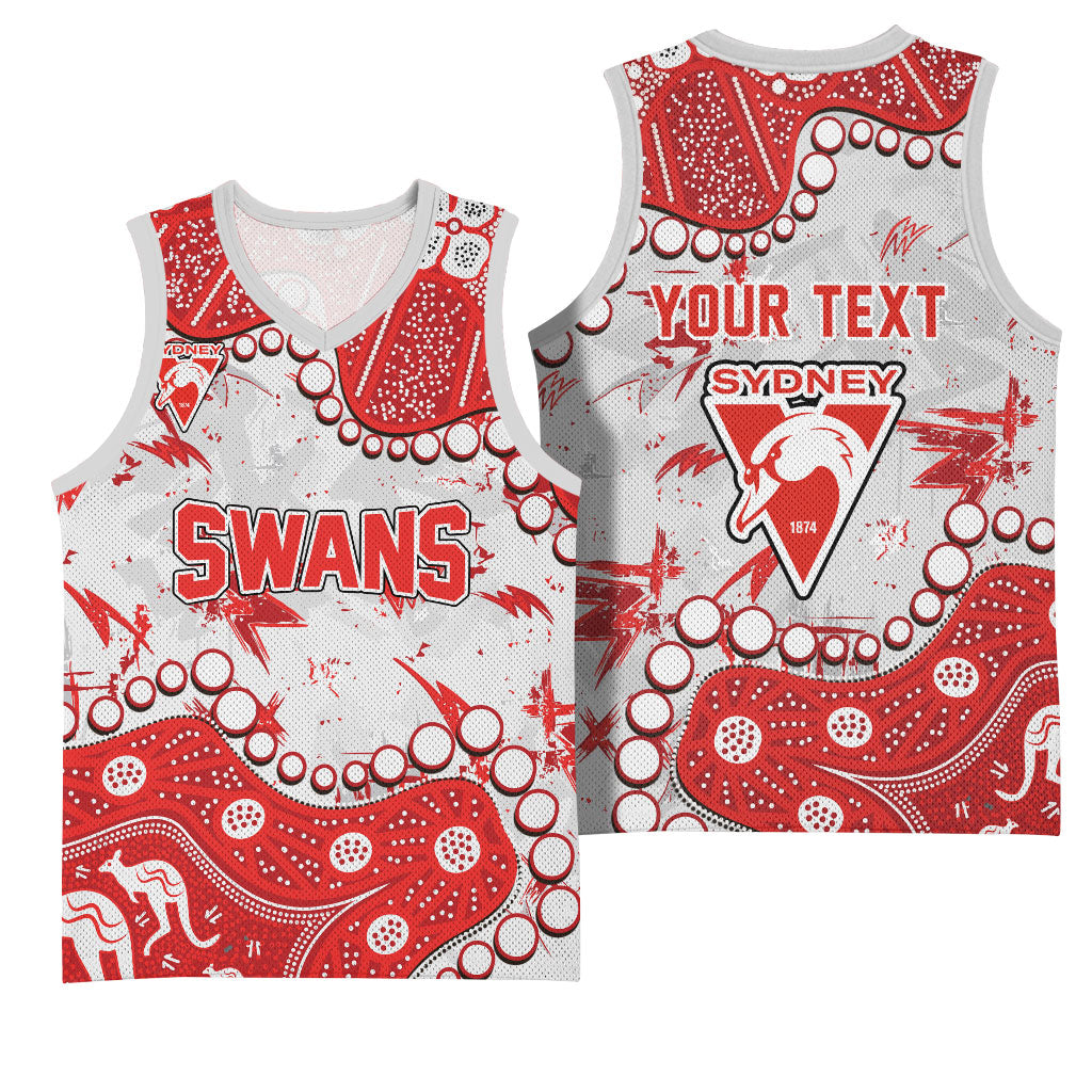 Personalized Sydney Swans Basketball Jersey Aboriginal Pattern with Graffiti Style