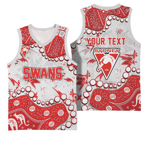 Personalized Sydney Swans Basketball Jersey Aboriginal Pattern with Graffiti Style