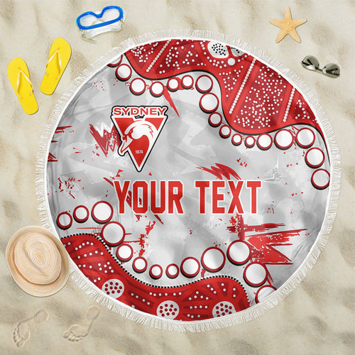 Personalized Sydney Swans Beach Blanket Aboriginal Pattern with Graffiti Style