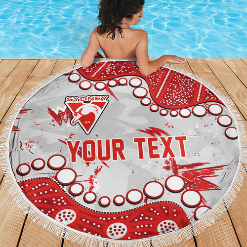 Personalized Sydney Swans Beach Blanket Aboriginal Pattern with Graffiti Style