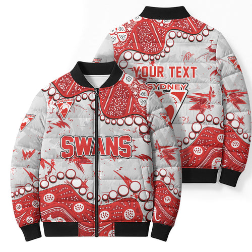Personalized Sydney Swans Bomber Puffer Jacket Aboriginal Pattern with Graffiti Style