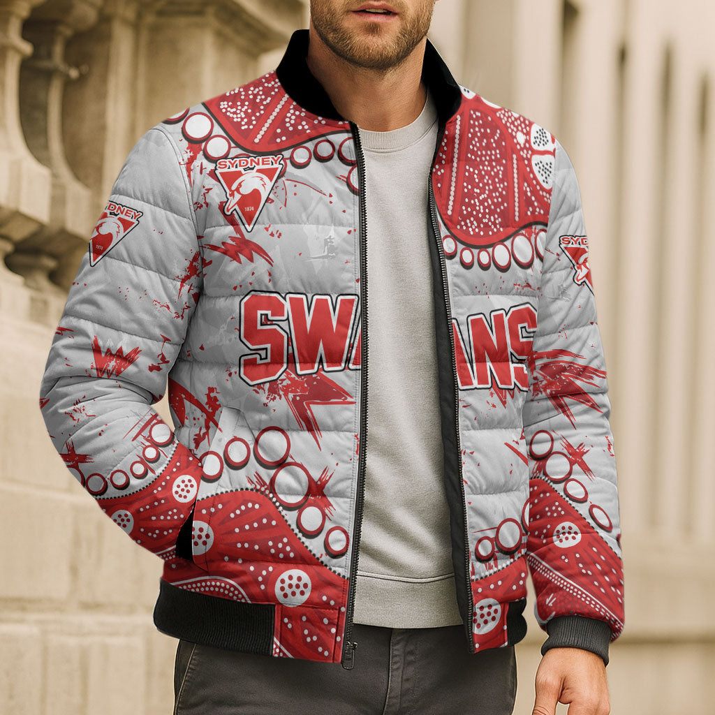 Personalized Sydney Swans Bomber Puffer Jacket Aboriginal Pattern with Graffiti Style