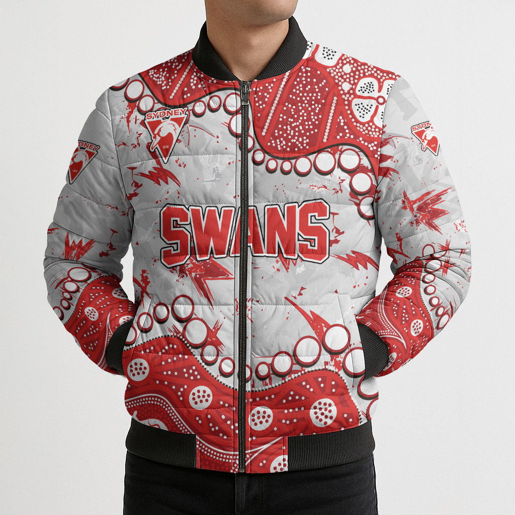 Personalized Sydney Swans Bomber Puffer Jacket Aboriginal Pattern with Graffiti Style