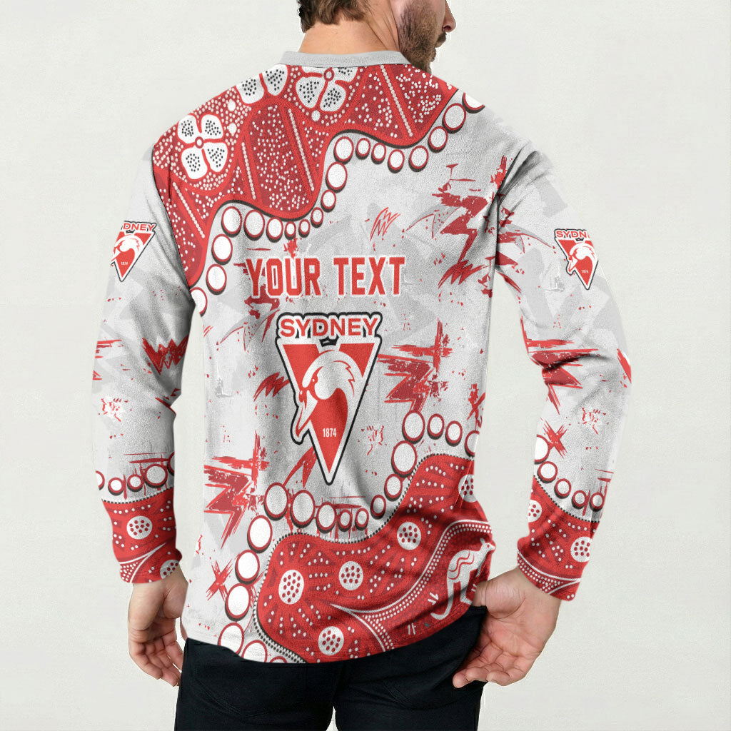 Personalized Sydney Swans Button Sweatshirt Aboriginal Pattern with Graffiti Style