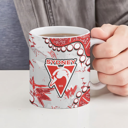 Personalized Sydney Swans Ceramic Mug Aboriginal Pattern with Graffiti Style