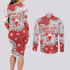Personalized Sydney Swans Couples Matching Long Sleeve Bodycon Dress and Long Sleeve Button Shirt Aboriginal Pattern with Graffiti Style