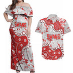Personalized Sydney Swans Couples Matching Off Shoulder Maxi Dress and Hawaiian Shirt Aboriginal Pattern with Graffiti Style