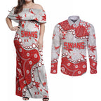 Personalized Sydney Swans Couples Matching Off Shoulder Maxi Dress and Long Sleeve Button Shirt Aboriginal Pattern with Graffiti Style