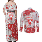 Personalized Sydney Swans Couples Matching Off Shoulder Maxi Dress and Long Sleeve Button Shirt Aboriginal Pattern with Graffiti Style