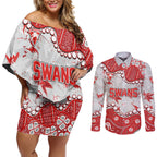 Personalized Sydney Swans Couples Matching Off Shoulder Short Dress and Long Sleeve Button Shirt Aboriginal Pattern with Graffiti Style