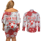 Personalized Sydney Swans Couples Matching Off Shoulder Short Dress and Long Sleeve Button Shirt Aboriginal Pattern with Graffiti Style