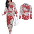 Personalized Sydney Swans Couples Matching Off The Shoulder Long Sleeve Dress and Long Sleeve Button Shirt Aboriginal Pattern with Graffiti Style