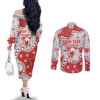 Personalized Sydney Swans Couples Matching Off The Shoulder Long Sleeve Dress and Long Sleeve Button Shirt Aboriginal Pattern with Graffiti Style
