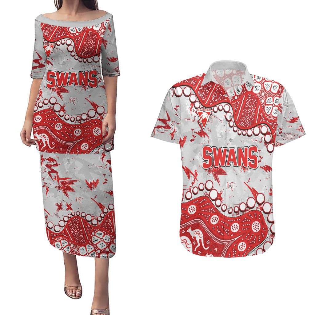 Personalized Sydney Swans Couples Matching Puletasi and Hawaiian Shirt Aboriginal Pattern with Graffiti Style