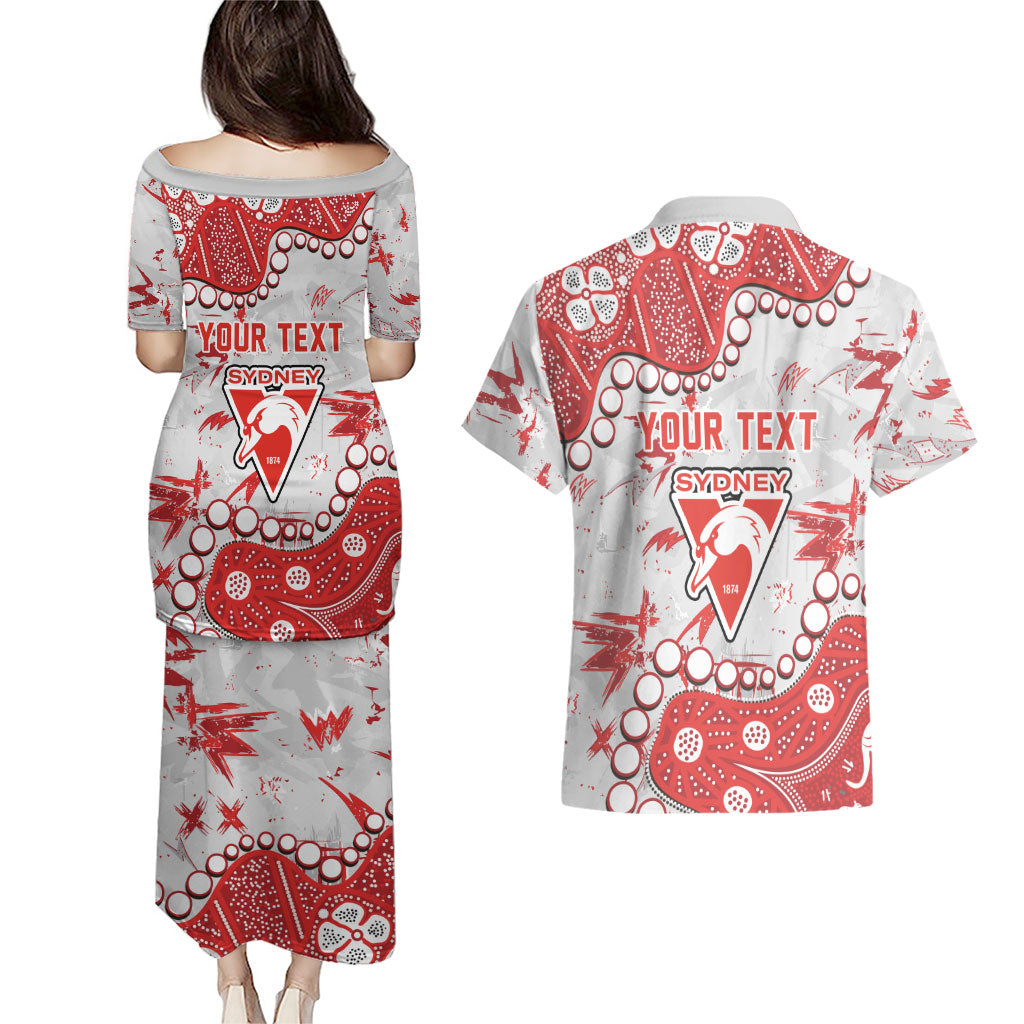 Personalized Sydney Swans Couples Matching Puletasi and Hawaiian Shirt Aboriginal Pattern with Graffiti Style