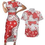 Personalized Sydney Swans Couples Matching Short Sleeve Bodycon Dress and Hawaiian Shirt Aboriginal Pattern with Graffiti Style