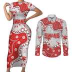 Personalized Sydney Swans Couples Matching Short Sleeve Bodycon Dress and Long Sleeve Button Shirt Aboriginal Pattern with Graffiti Style