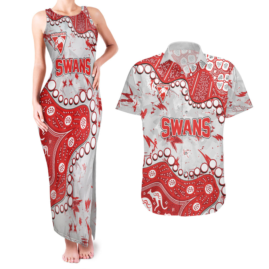 Personalized Sydney Swans Couples Matching Tank Maxi Dress and Hawaiian Shirt Aboriginal Pattern with Graffiti Style