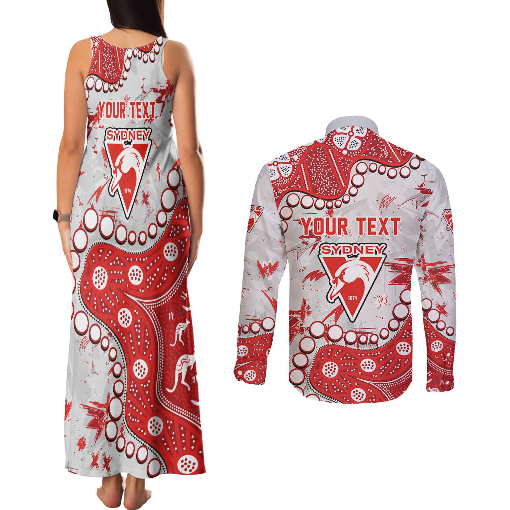 Personalized Sydney Swans Couples Matching Tank Maxi Dress and Long Sleeve Button Shirt Aboriginal Pattern with Graffiti Style