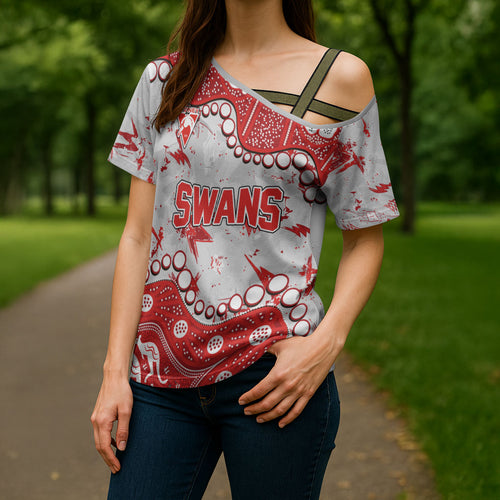 Personalized Sydney Swans Cross Shoulder Shirt Aboriginal Pattern with Graffiti Style