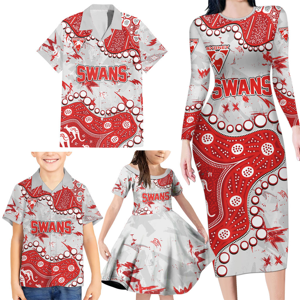 Personalized Sydney Swans Family Matching Long Sleeve Bodycon Dress and Hawaiian Shirt Aboriginal Pattern with Graffiti Style