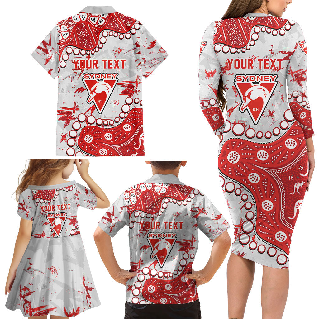 Personalized Sydney Swans Family Matching Long Sleeve Bodycon Dress and Hawaiian Shirt Aboriginal Pattern with Graffiti Style