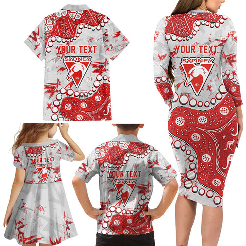 Personalized Sydney Swans Family Matching Long Sleeve Bodycon Dress and Hawaiian Shirt Aboriginal Pattern with Graffiti Style