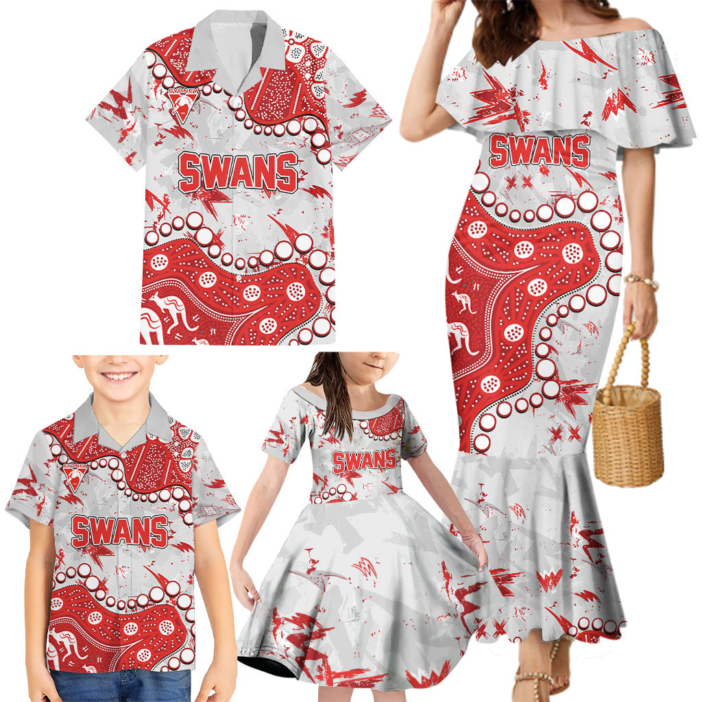 Personalized Sydney Swans Family Matching Mermaid Dress and Hawaiian Shirt Aboriginal Pattern with Graffiti Style