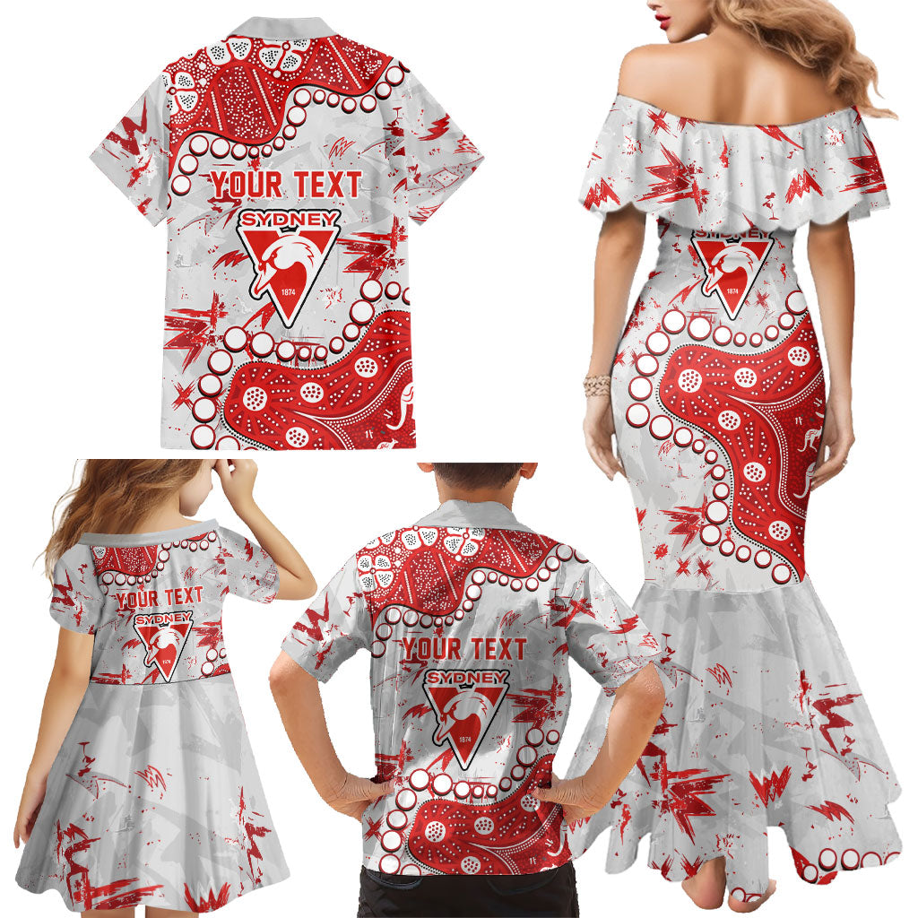 Personalized Sydney Swans Family Matching Mermaid Dress and Hawaiian Shirt Aboriginal Pattern with Graffiti Style