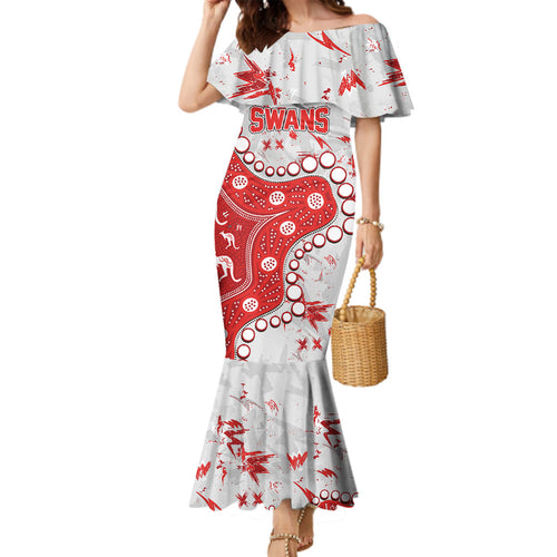 Personalized Sydney Swans Family Matching Mermaid Dress and Hawaiian Shirt Aboriginal Pattern with Graffiti Style
