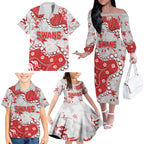 Personalized Sydney Swans Family Matching Off The Shoulder Long Sleeve Dress and Hawaiian Shirt Aboriginal Pattern with Graffiti Style