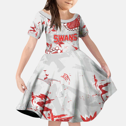 Personalized Sydney Swans Family Matching Off The Shoulder Long Sleeve Dress and Hawaiian Shirt Aboriginal Pattern with Graffiti Style