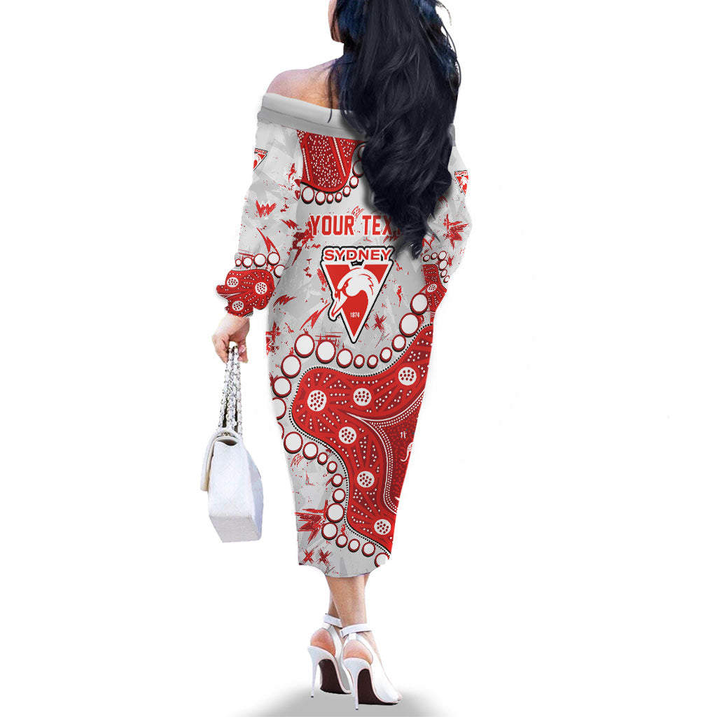 Personalized Sydney Swans Family Matching Off The Shoulder Long Sleeve Dress and Hawaiian Shirt Aboriginal Pattern with Graffiti Style