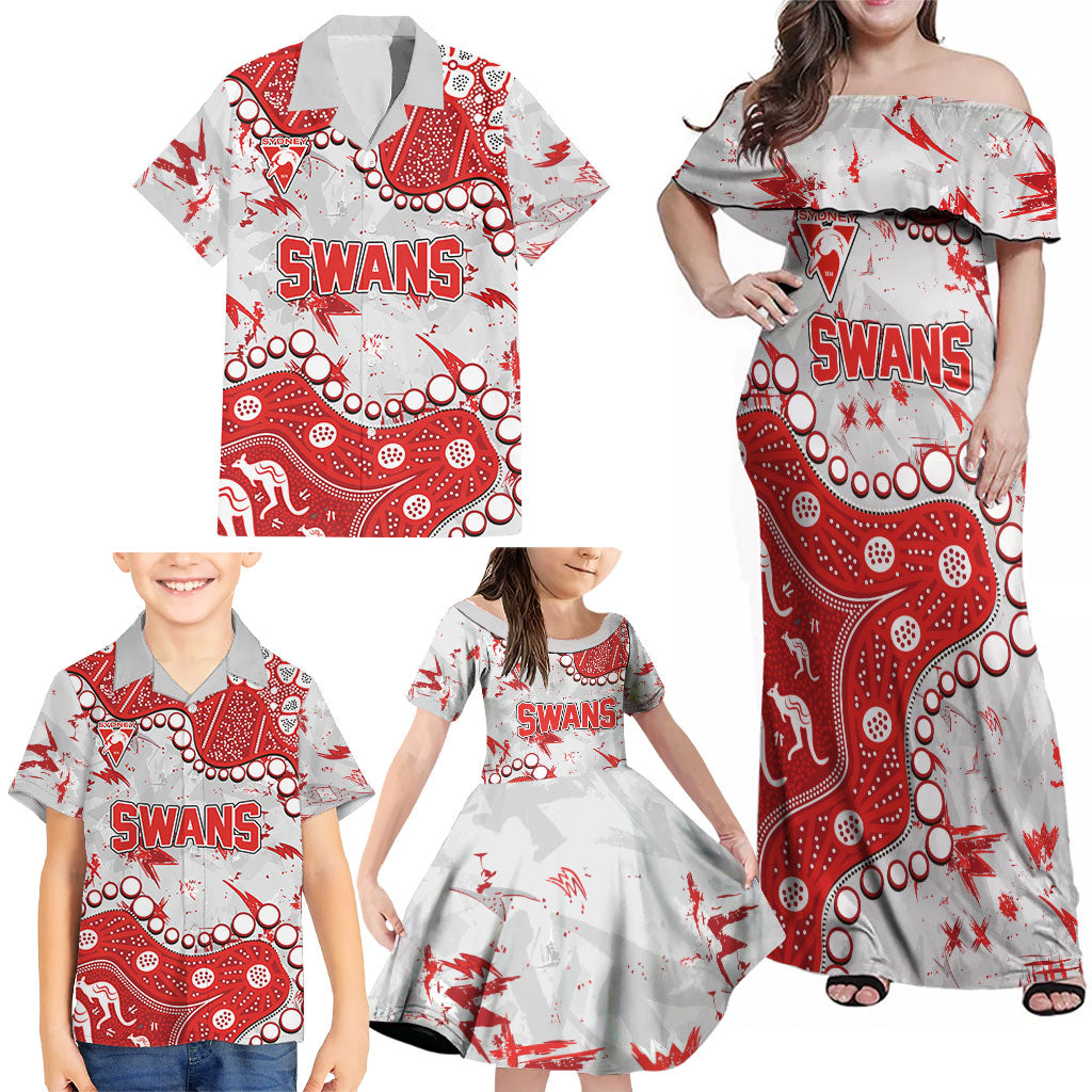 Personalized Sydney Swans Family Matching Off Shoulder Maxi Dress and Hawaiian Shirt Aboriginal Pattern with Graffiti Style