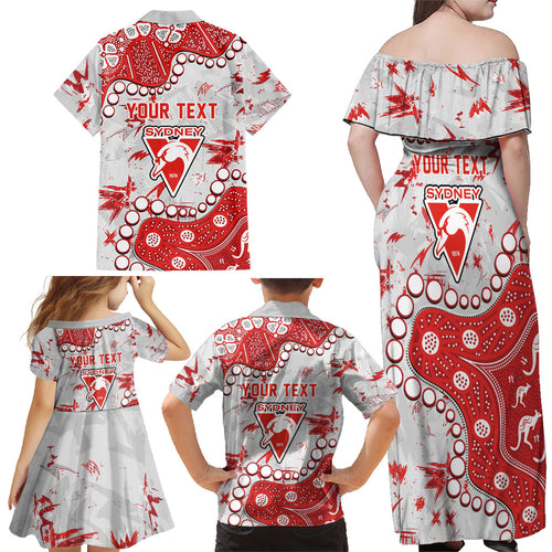 Personalized Sydney Swans Family Matching Off Shoulder Maxi Dress and Hawaiian Shirt Aboriginal Pattern with Graffiti Style
