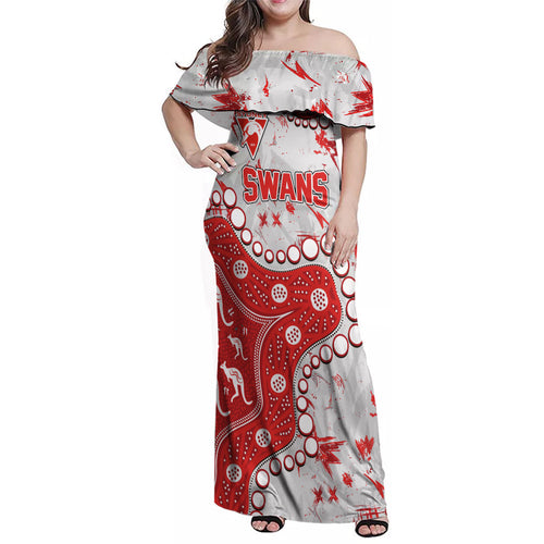 Personalized Sydney Swans Family Matching Off Shoulder Maxi Dress and Hawaiian Shirt Aboriginal Pattern with Graffiti Style