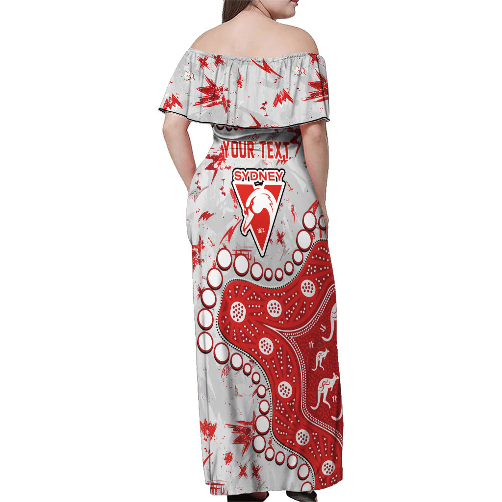 Personalized Sydney Swans Family Matching Off Shoulder Maxi Dress and Hawaiian Shirt Aboriginal Pattern with Graffiti Style
