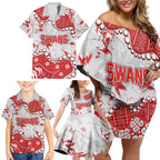 Personalized Sydney Swans Family Matching Off Shoulder Short Dress and Hawaiian Shirt Aboriginal Pattern with Graffiti Style