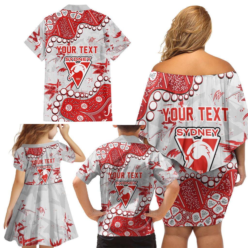 Personalized Sydney Swans Family Matching Off Shoulder Short Dress and Hawaiian Shirt Aboriginal Pattern with Graffiti Style