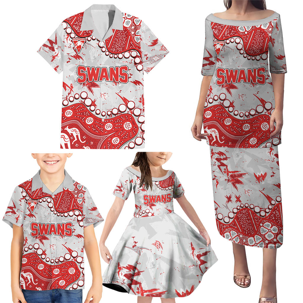 Personalized Sydney Swans Family Matching Puletasi and Hawaiian Shirt Aboriginal Pattern with Graffiti Style