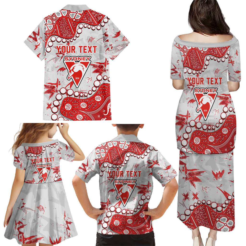 Personalized Sydney Swans Family Matching Puletasi and Hawaiian Shirt Aboriginal Pattern with Graffiti Style