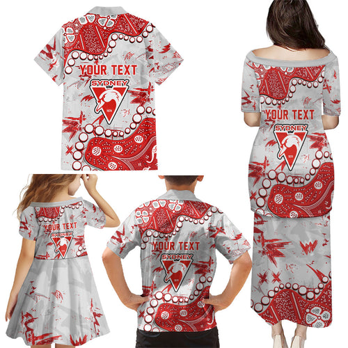 Personalized Sydney Swans Family Matching Puletasi and Hawaiian Shirt Aboriginal Pattern with Graffiti Style