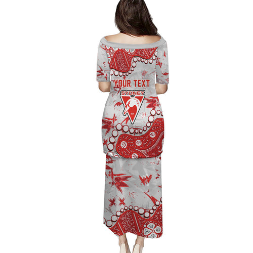 Personalized Sydney Swans Family Matching Puletasi and Hawaiian Shirt Aboriginal Pattern with Graffiti Style