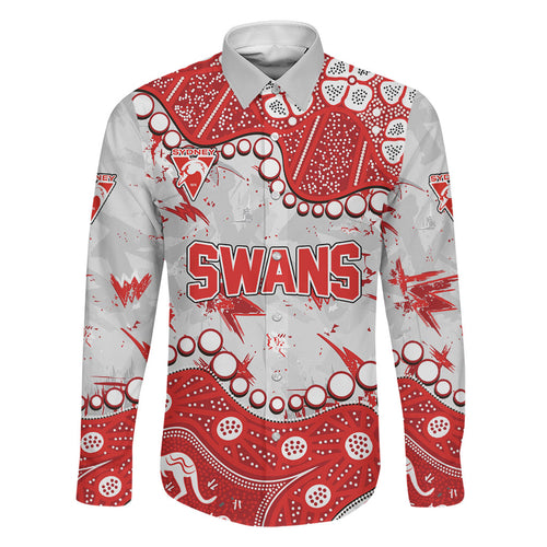 Personalized Sydney Swans Family Matching Short Sleeve Bodycon Dress and Hawaiian Shirt Aboriginal Pattern with Graffiti Style