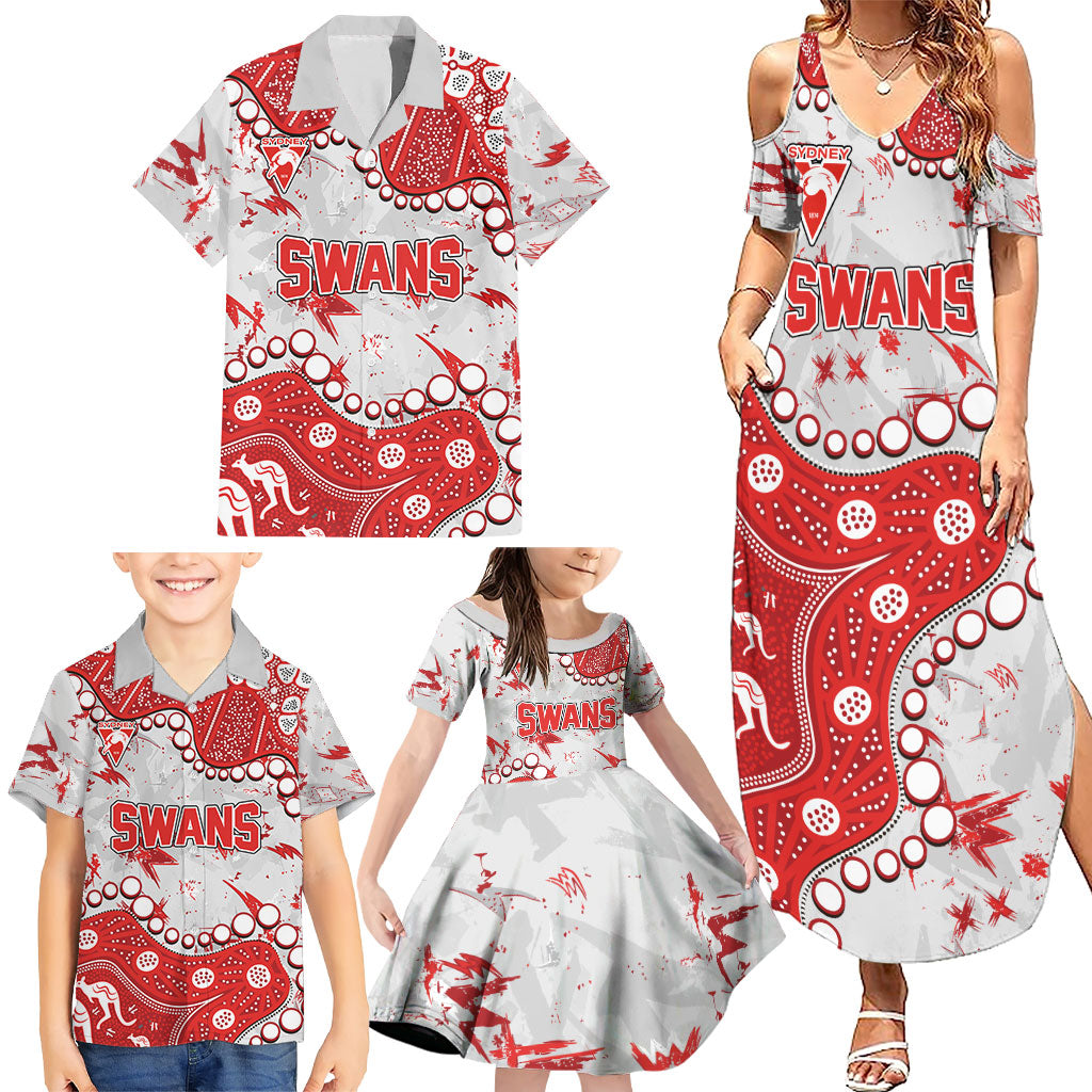 Personalized Sydney Swans Family Matching Summer Maxi Dress and Hawaiian Shirt Aboriginal Pattern with Graffiti Style